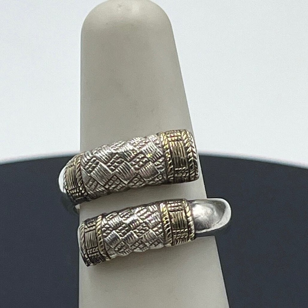 Wallace Sterling Silver Gold Accent Aegean Weave Bypass Band Ring Sz 6.5, 6.2g